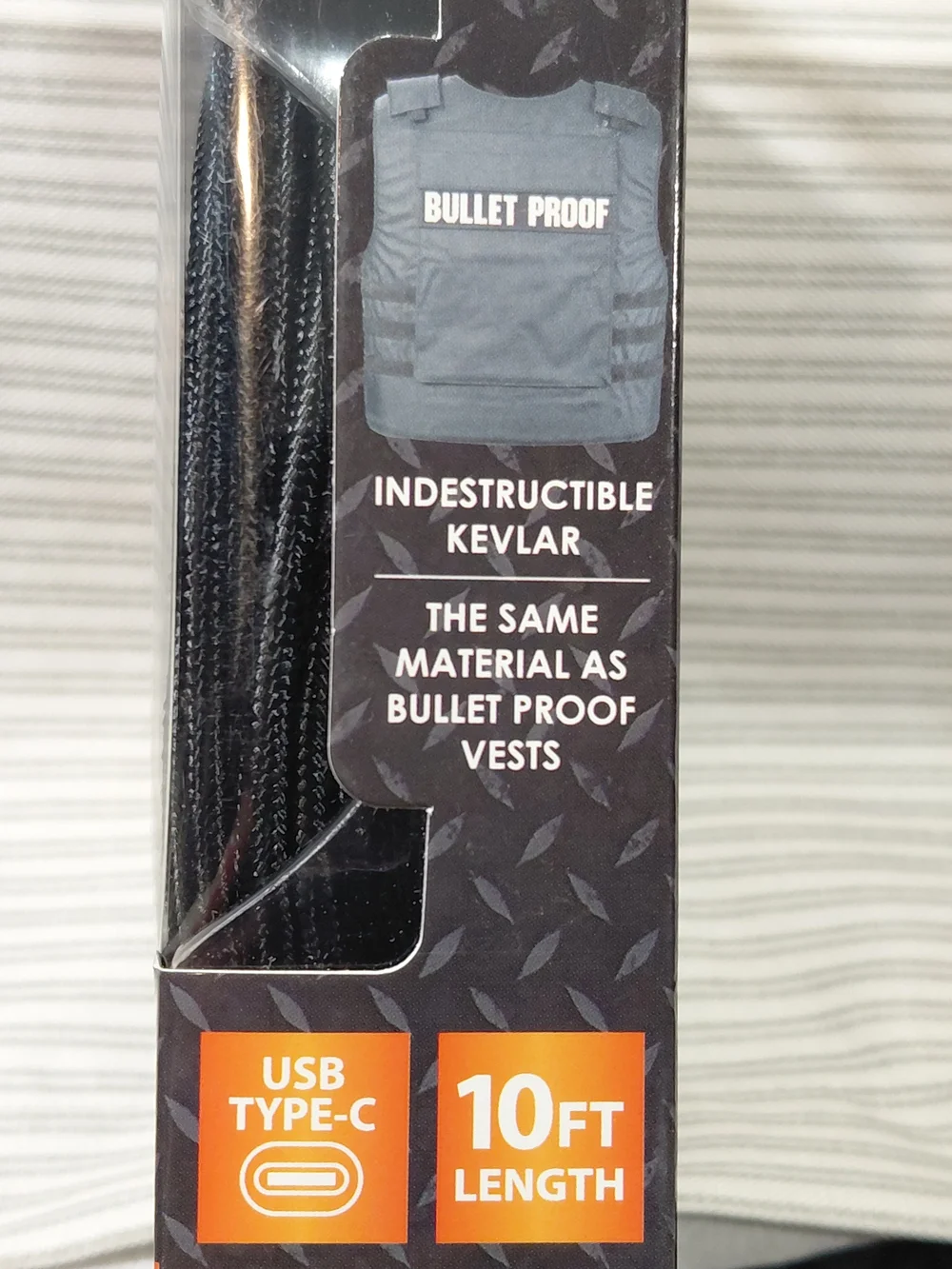 NEW Roughneck Kevlar Reinforced USB-C Cable - Black Charging Cable 10' Long